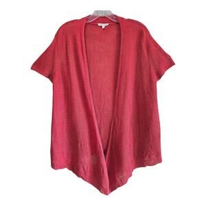 EILEEN FISHER Women's L Linen Cardigan Sweater Open Front Rust Short Sleeve 42"